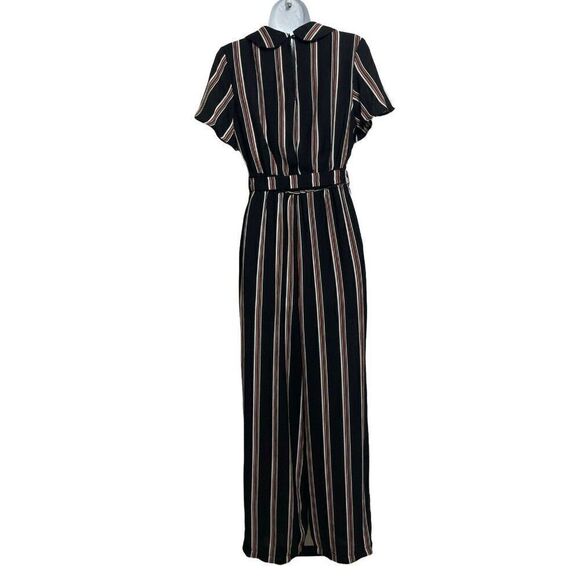June & Hudson Striped Jumpsuit Womens Size S Black Belted Zip Side - Picture 4 of 7